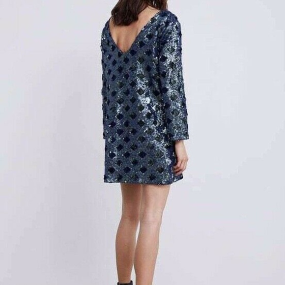 ZARA NAVY BLUE FULLY LINED SEQUIN DRESS - Picture 6 of 6